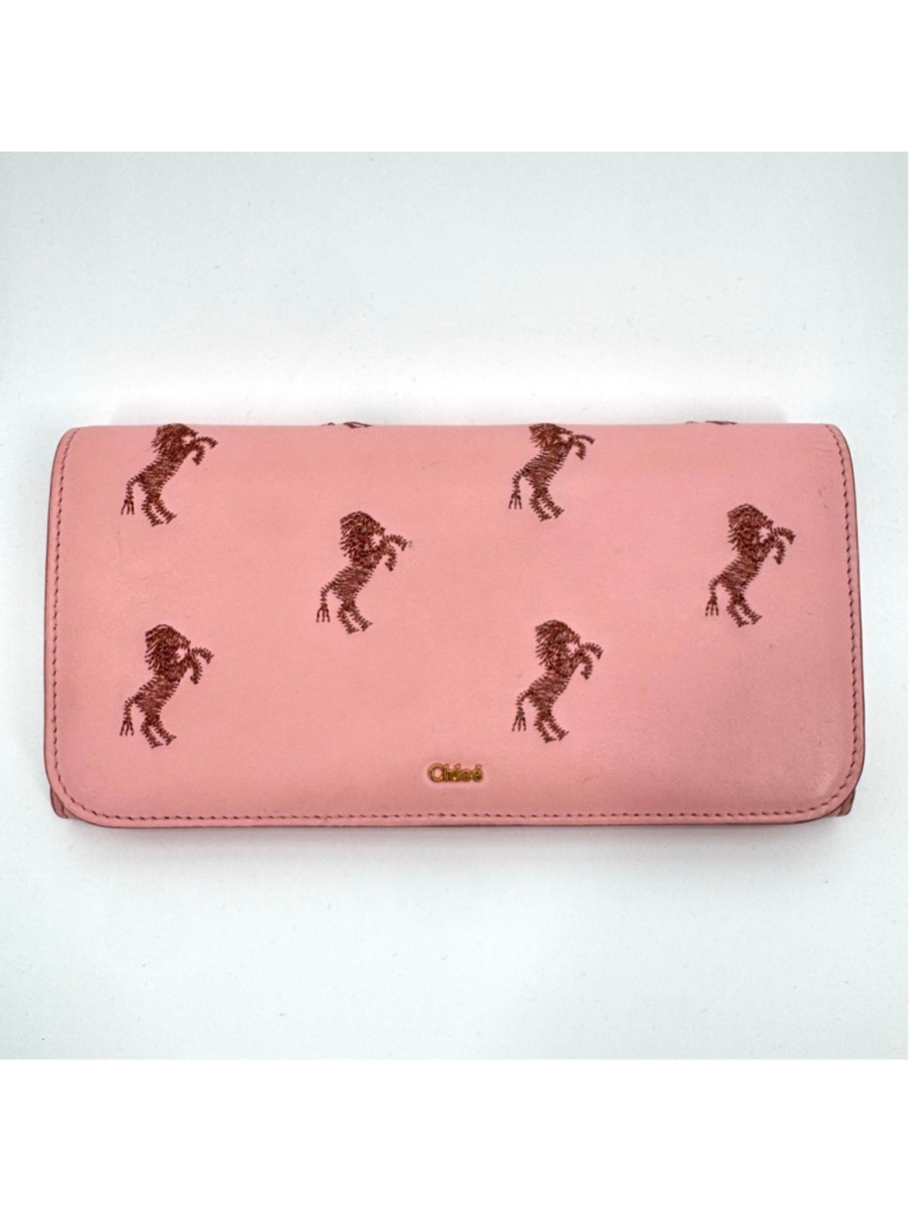 Rare Chloé Pink Horse Embroidered Leather Wallet Equestrian
